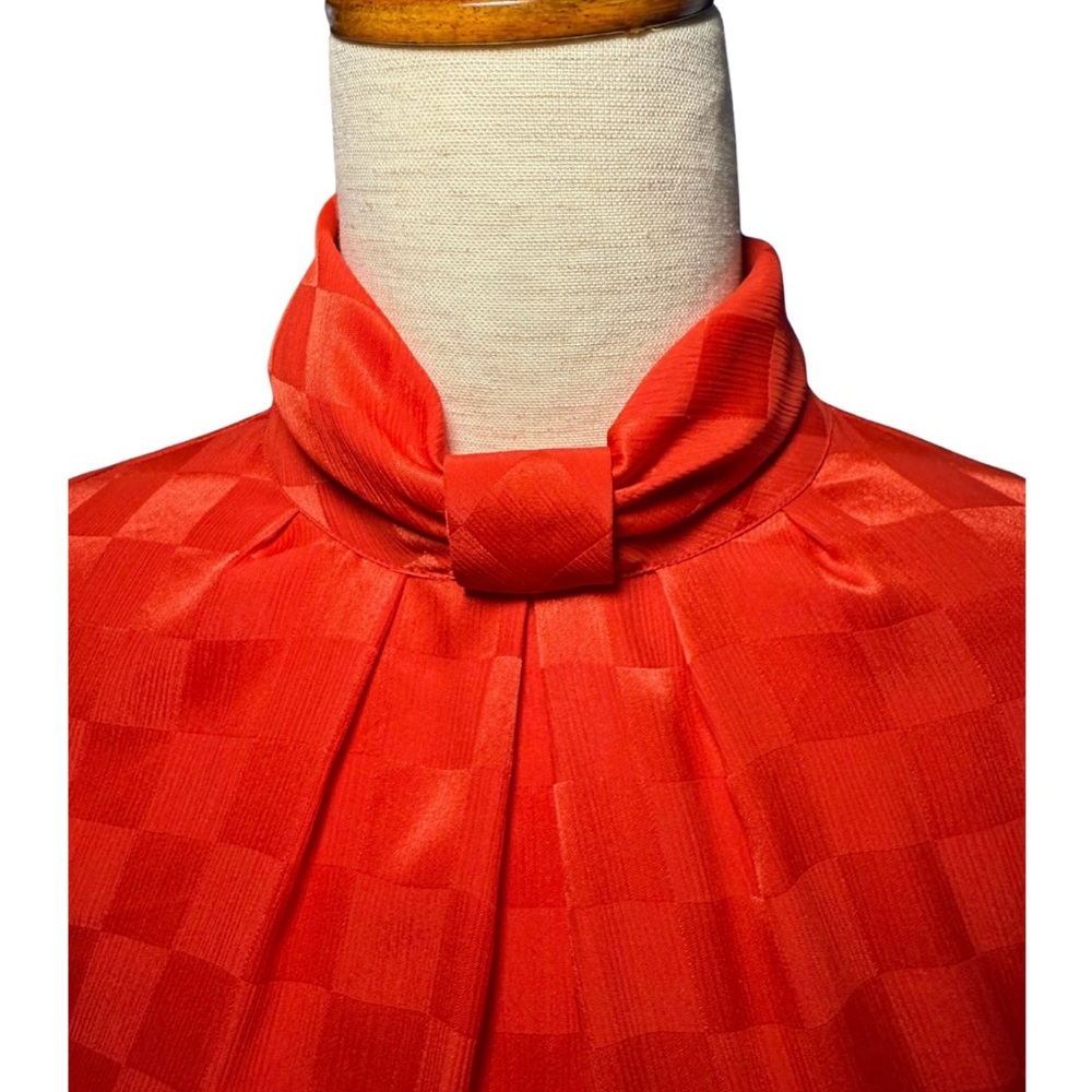 Unique Bow Neck 80s Red Checkered Women's Top Sz 14‎